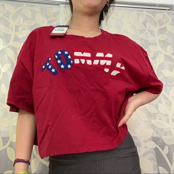 Tommy Hilfiger red blue & white crop top size L - Picture 2 of 8